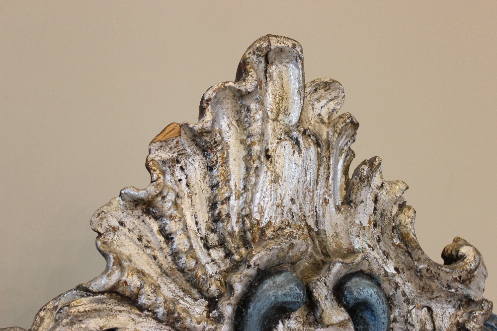 An Italian 18th century and later gesso headboard, later painted, the shell crest extending to - Image 2 of 5