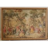 A 19th century silk woven allegorical tapestry, depicting a classical landscape with courting