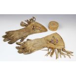 A pair of Native American beaded gauntlet gloves, 35cm, a small North West Coast Nootka woven