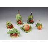 A collection of five Lady Anne Gordon porcelain fruit models, comprising two strawberry plants,