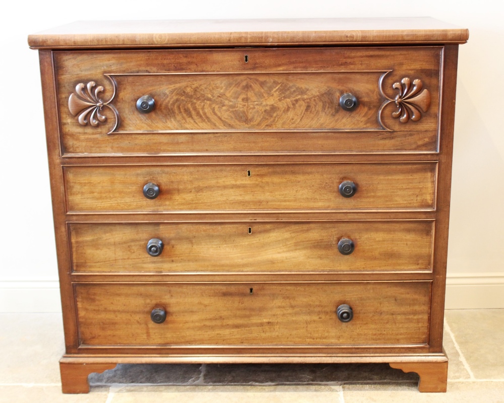 A mid 19th century mahogany secretaire chest of drawers, the fall front top drawer applied with - Image 3 of 5