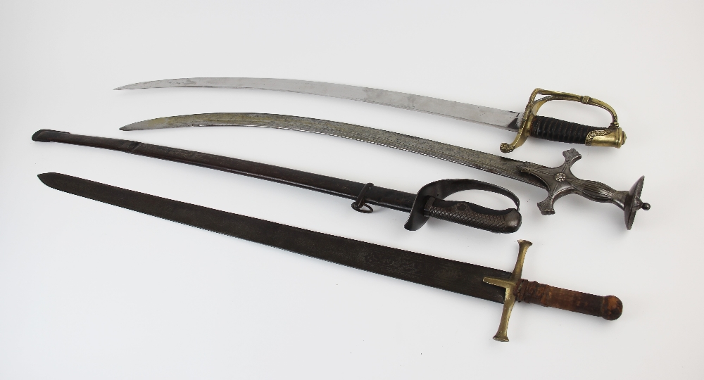 A French 1821 pattern Infantry officer's sword, the 77cm singled edged curved fullered blade set