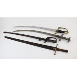 A French 1821 pattern Infantry officer's sword, the 77cm singled edged curved fullered blade set