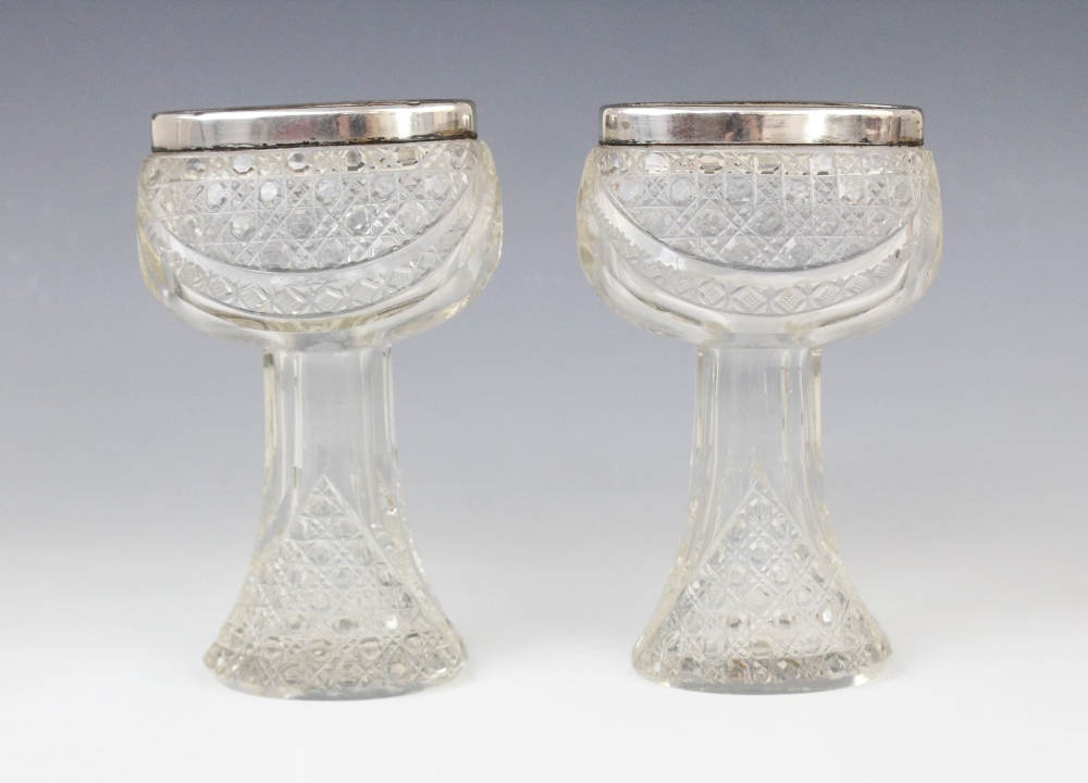 A pair of George V cut glass silver mounted posy vases, marks for London 1914 (maker's marks - Image 3 of 3