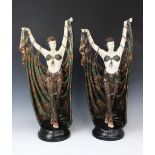 A pair of composite Art Deco style faux chryselephantine figures, late 20th century, modelled in the