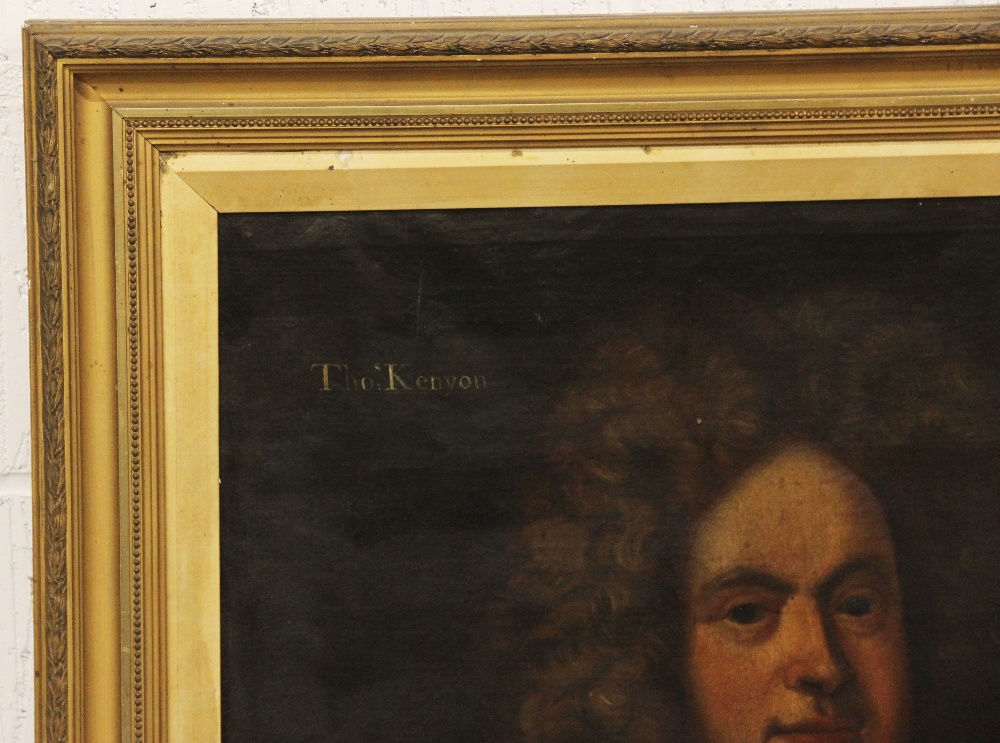 Follower of Michael Dahl (1659 -1743), Portrait of Thomas Kenyon of Peel Half length wearing a brown - Image 4 of 8