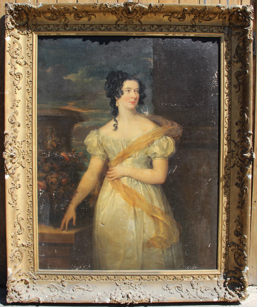 Attributed to William Owen RA (1769-1825), Portrait of a lady, three quarter length in a - Image 7 of 24