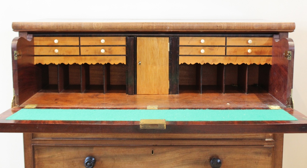 A mid 19th century mahogany secretaire chest of drawers, the fall front top drawer applied with - Image 5 of 5