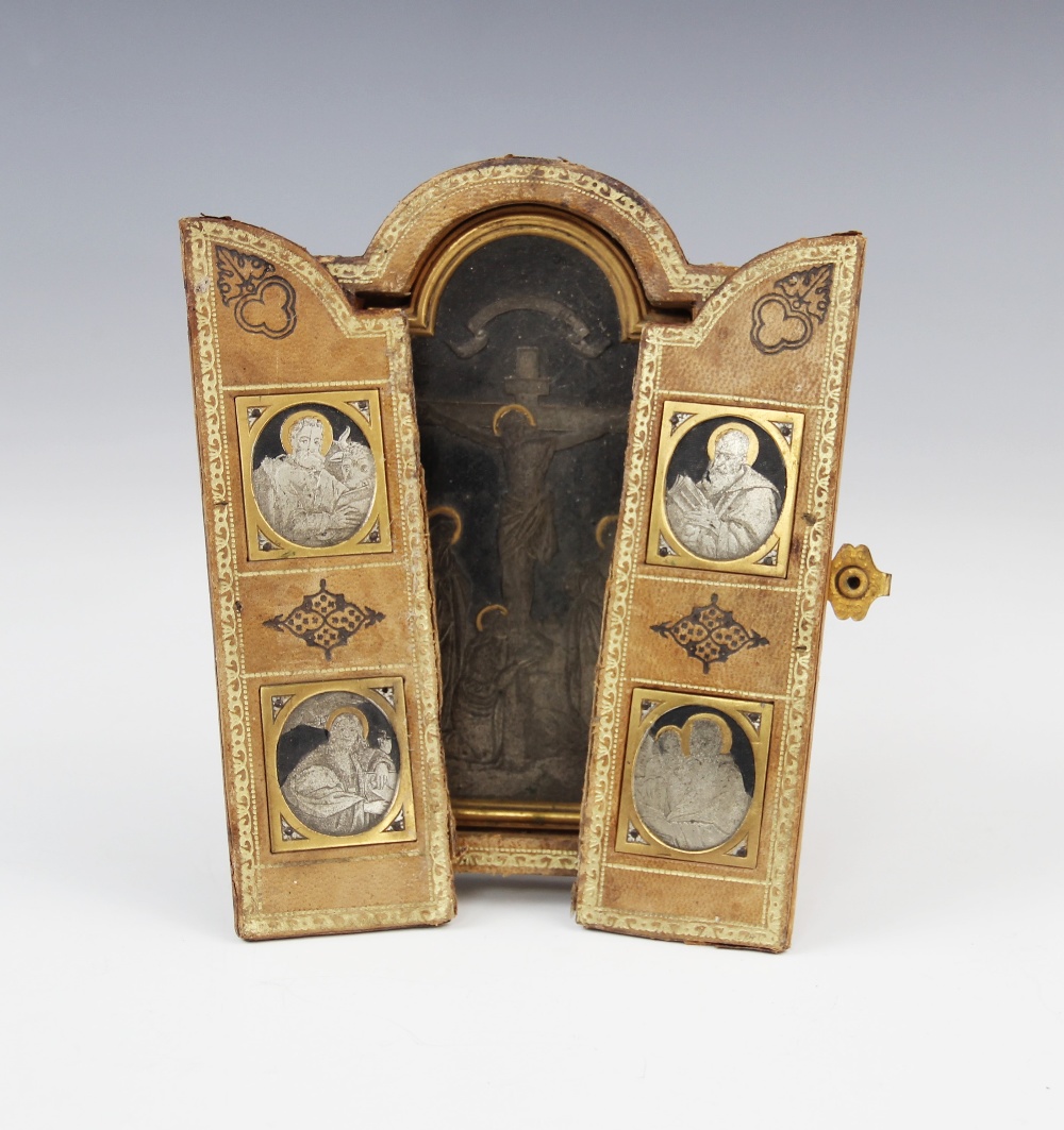 A silver gilt and Niello travelling triptych, 19th century, the central arched panel depicting the - Image 3 of 4