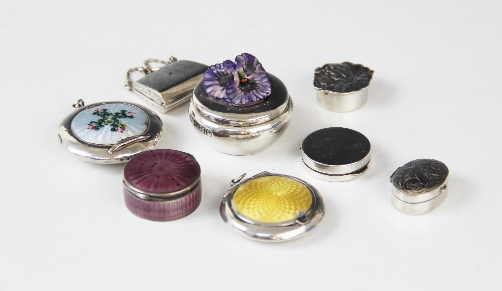 A selection of silver and white metal boxes, cases and compacts, to include a silver and yellow