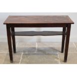 A George III and later mahogany top side table, the rectangular leaf table top on an associated