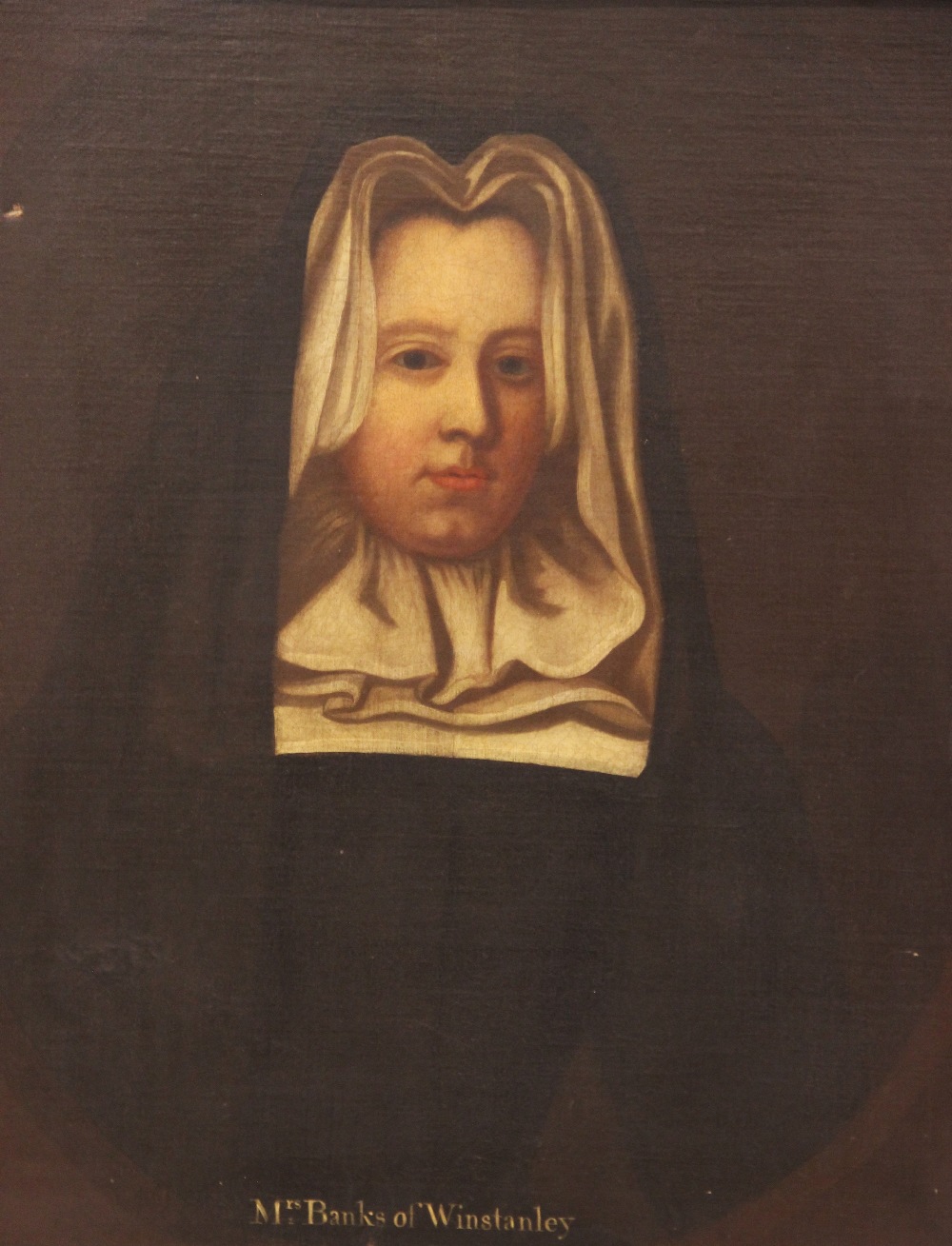 British school, 18th century, Portrait of Mrs Banks of Winstanley Half length wearing black, in a - Image 2 of 8
