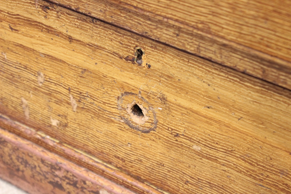 A Victorian scumbled pine housekeepers cupboard, the moulded cornice above four invert panelled - Image 2 of 7