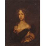 Follower of Sir Godfrey Kneller (1646-1723), Portrait of a young lady in a painted, Oval oil on