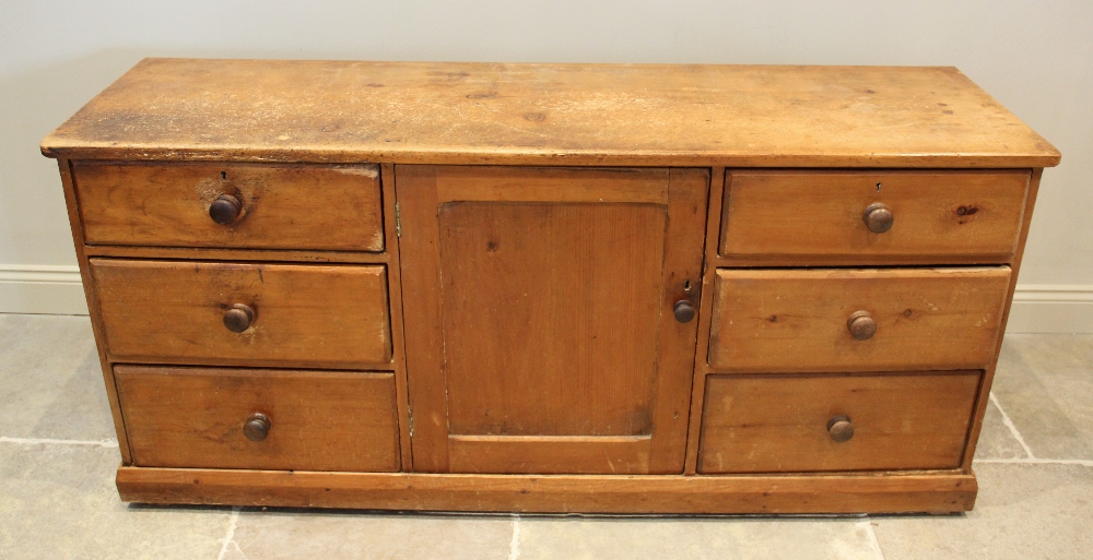 A Victorian pine kitchen dresser base, the rectangular top with rounded front corners above a - Image 2 of 2