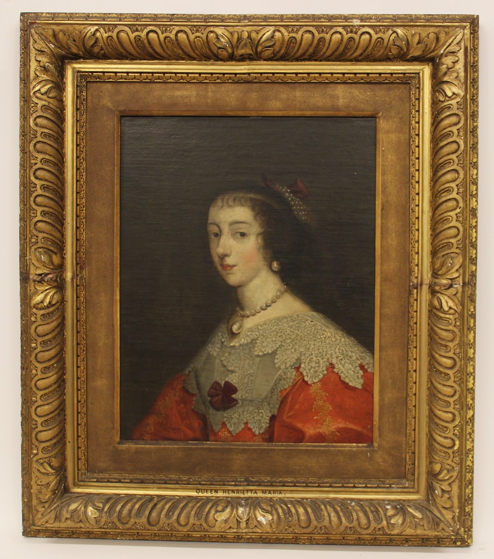 Follower of Anthony Van Dyck (1599-1641), Portrait of Queen Henrietta Maria (1609-1669), Head and - Image 2 of 18