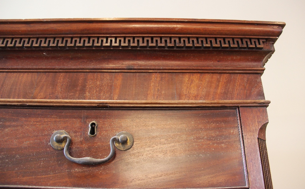 A George III mahogany chest on chest, the moulded cornice with a Greek key pattern frieze over two - Image 3 of 4