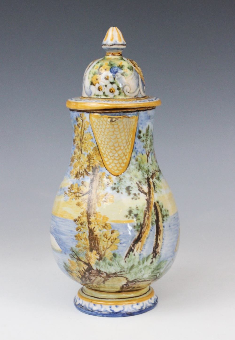 An Italian faience ewer and cover in the manner of Cantagalli, 20th century, decorated with a - Image 2 of 6