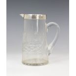 A George V cut glass silver mounted jug, marks for John Grinsell & Sons, Birmingham 1924, of tapered