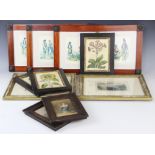 A set of three Aesthetic movement mahogany glazed picture frames, late 19th century, the corners