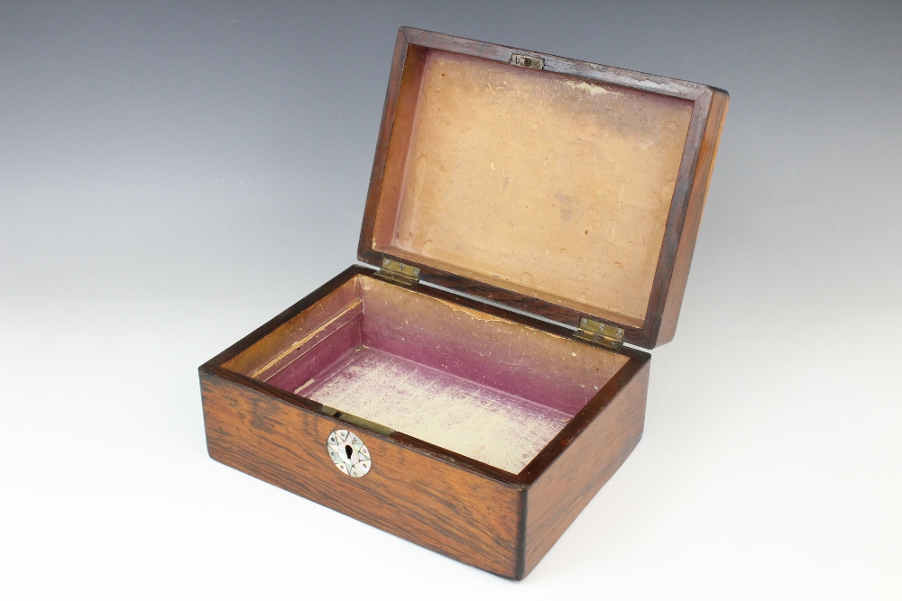 A 19th century rosewood stationery box, the cover centred with an inlaid mother of pearl star - Image 7 of 7