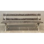 A 19th century Coalbrookdale style bench, the pair of cast naturalistic branch bench supports united