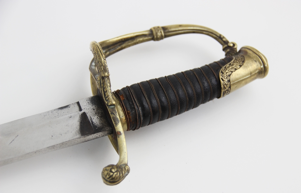 A French 1821 pattern Infantry officer's sword, the 77cm singled edged curved fullered blade set - Image 2 of 11