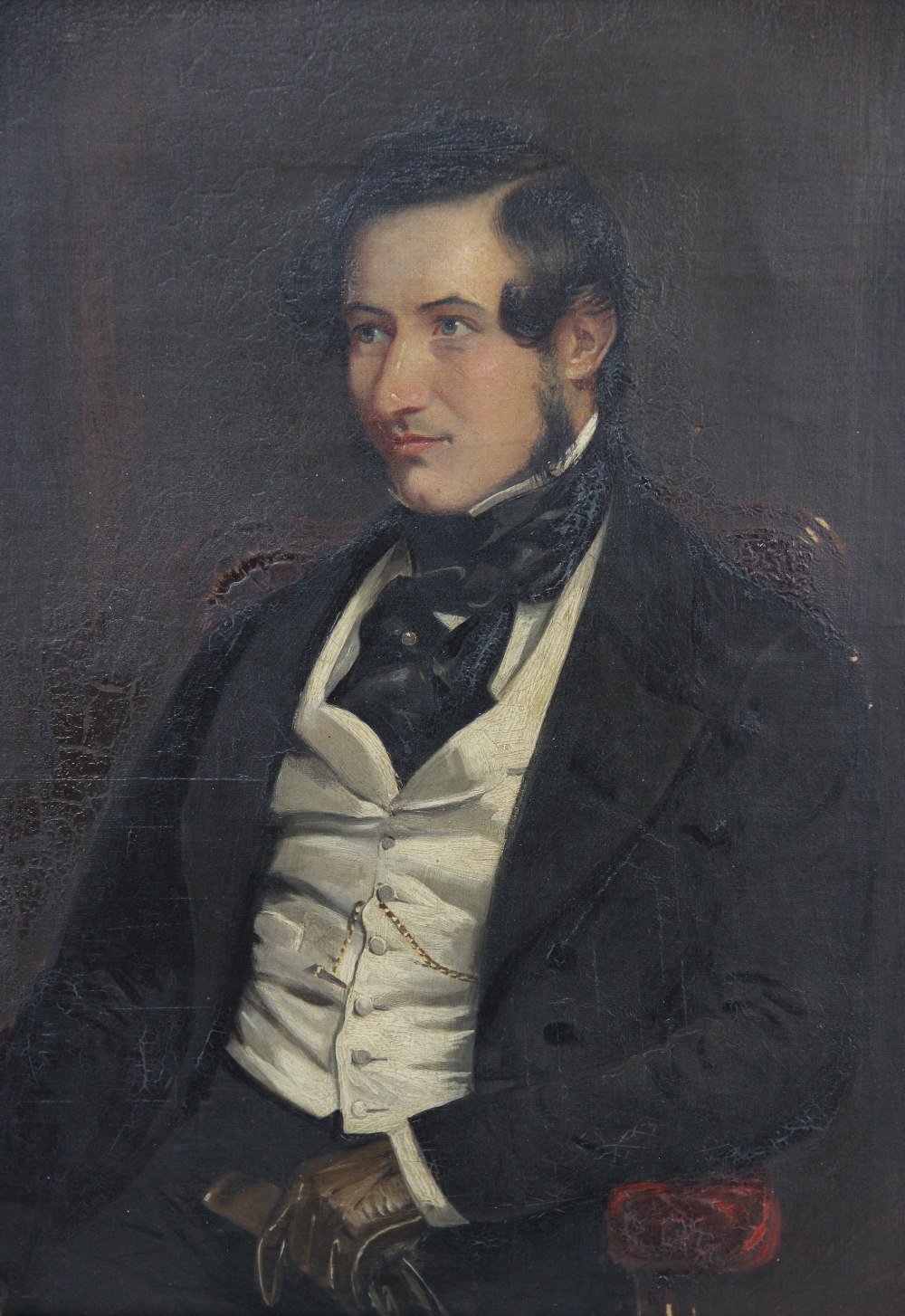 English school, 19th century, Half length portrait of a seated gentleman, Oil on canvas, Unsigned,