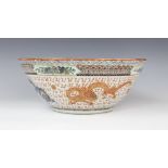 A Chinese porcelain Cantonese rose bowl, 19th/20th century, decorated in rouge-de-fer palettes