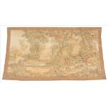 An early 20th century French machine woven tapestry, depicting architectural columns in a tree lined