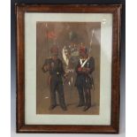 Anglo-Indian school (19th century), Two soldiers before another on horseback, Watercolour on