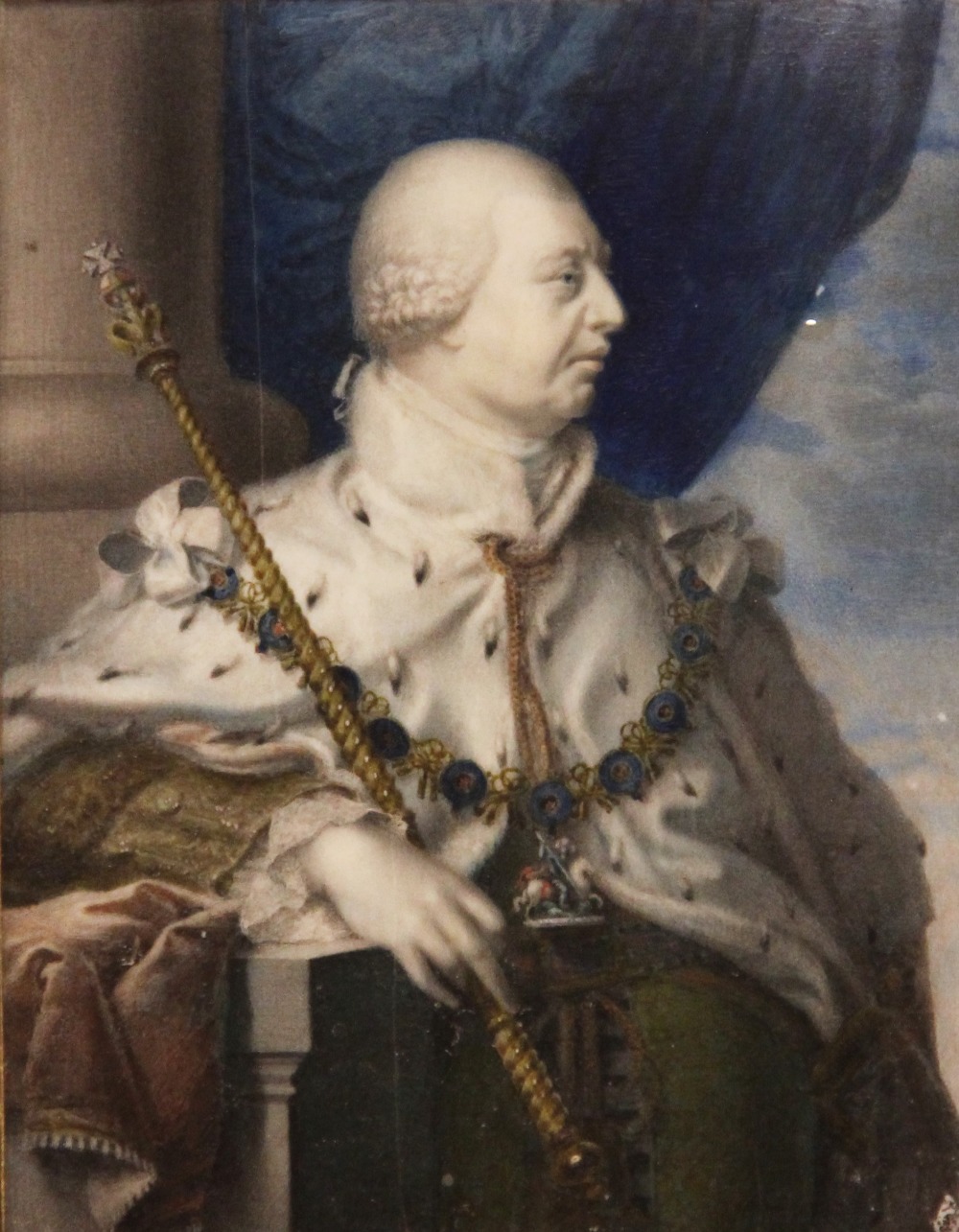 British school, early 19th century George III in profile, head and shoulders wearing ermine royal