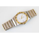 A Gentleman's Omega Constellation bi-colour stainless steel wristwatch, the white dial with gold-