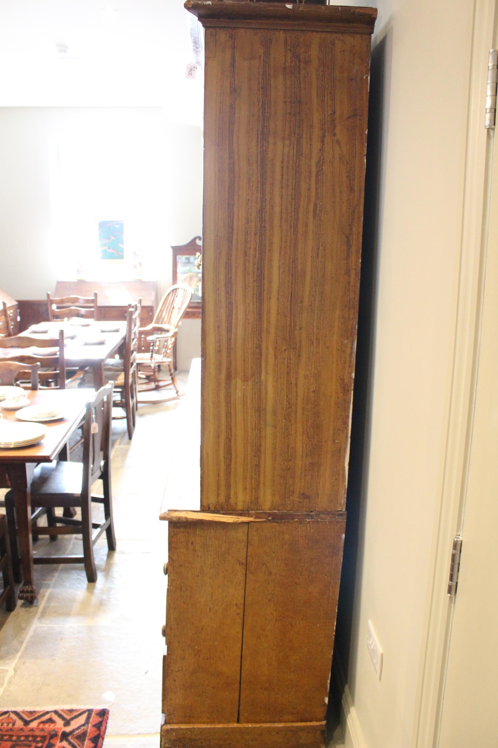 A Victorian scumbled pine housekeepers cupboard, the moulded cornice above four invert panelled - Image 6 of 7