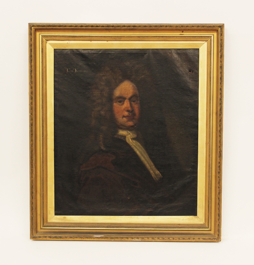 Follower of Michael Dahl (1659 -1743), Portrait of Thomas Kenyon of Peel Half length wearing a brown - Image 3 of 8