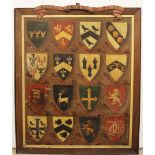 Royal Tribes of Wales, 19th century, A substantial oil on canvas depicting the arms of the fifteen