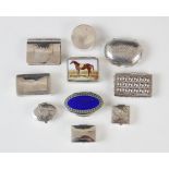 A selection of silver pill boxes and containers, to include a continental silver box in the form