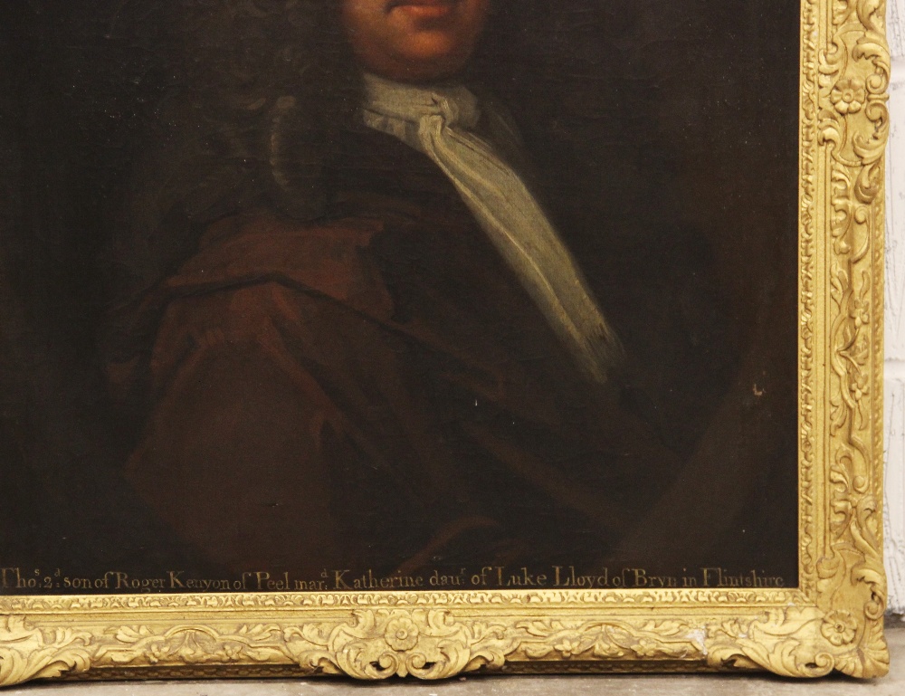 Circle of Godfrey Kneller (1646-1723), Portrait of Thomas Kenyon in a painted oval half length - Image 3 of 5