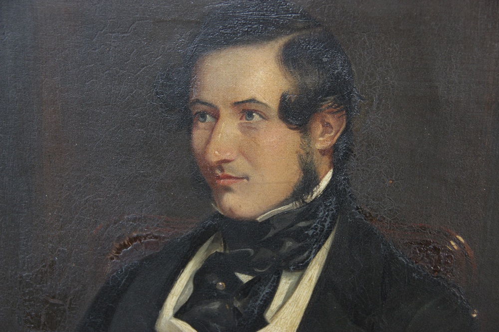 English school, 19th century, Half length portrait of a seated gentleman, Oil on canvas, Unsigned, - Image 3 of 5