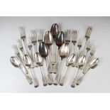A 19th century canteen of silver cutlery, comprising six dessert spoons and five tablespoons by