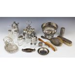 A selection of silver, silver plated and EPNS wares, to include; a George V silver Punch rattle,