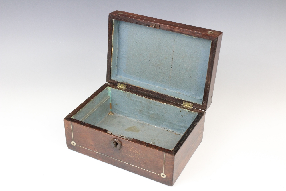 A 19th century rosewood stationery box, the cover centred with an inlaid mother of pearl star - Image 5 of 7