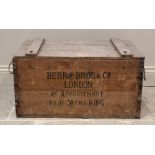 An early 20th century Berry Bro's & Co, London, slatted crate, the hinged cover above rope side