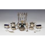 A selection of silver tableware, comprising; an Art Deco five-piece silver mounted manicure kit by
