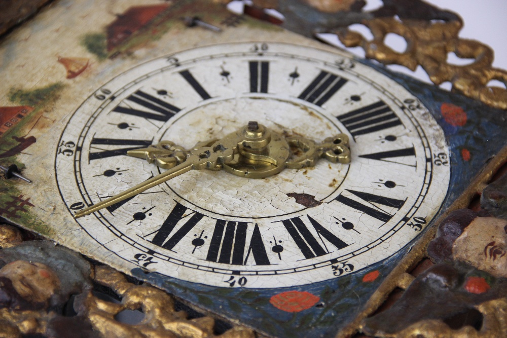 A 19th century painted Dutch wall clock, the architectural canopy with a gilt painted metal - Image 2 of 4