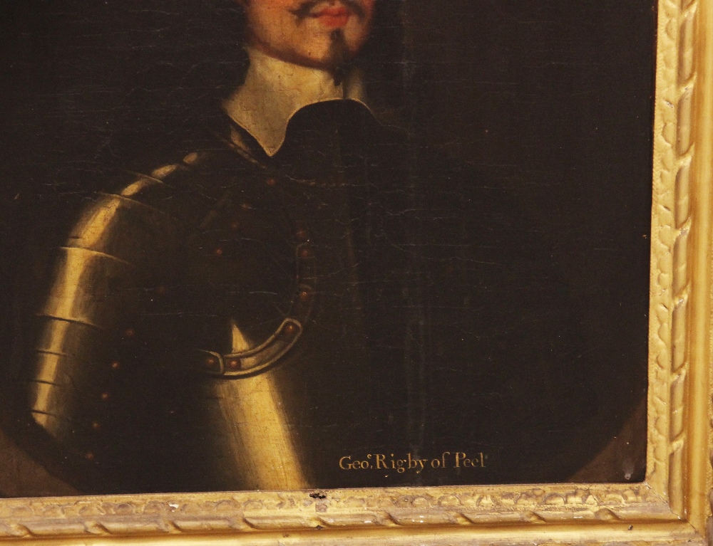 English school, late 17th century, Portrait of George Rigby of Peel, Half length wearing armour, Oil - Image 4 of 14