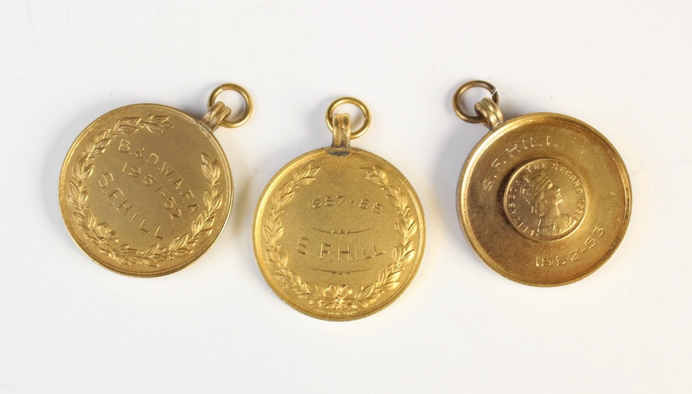 Three Football gilt and enamel medallions, comprising; 'Birmingham & Dist Works Amateur F'Ball - Image 2 of 14