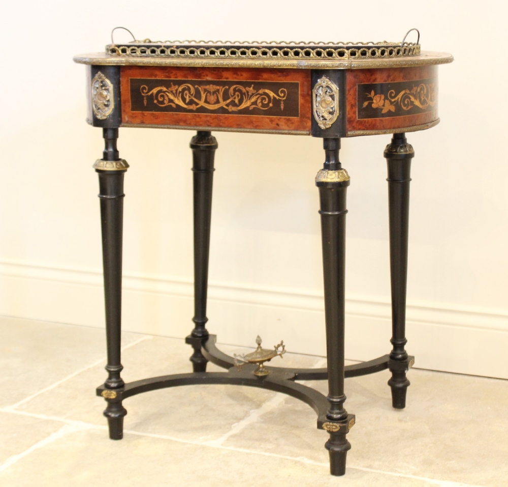 A French Louis XVI style jardinière planter, 19th century, with thuya wood panels and overall