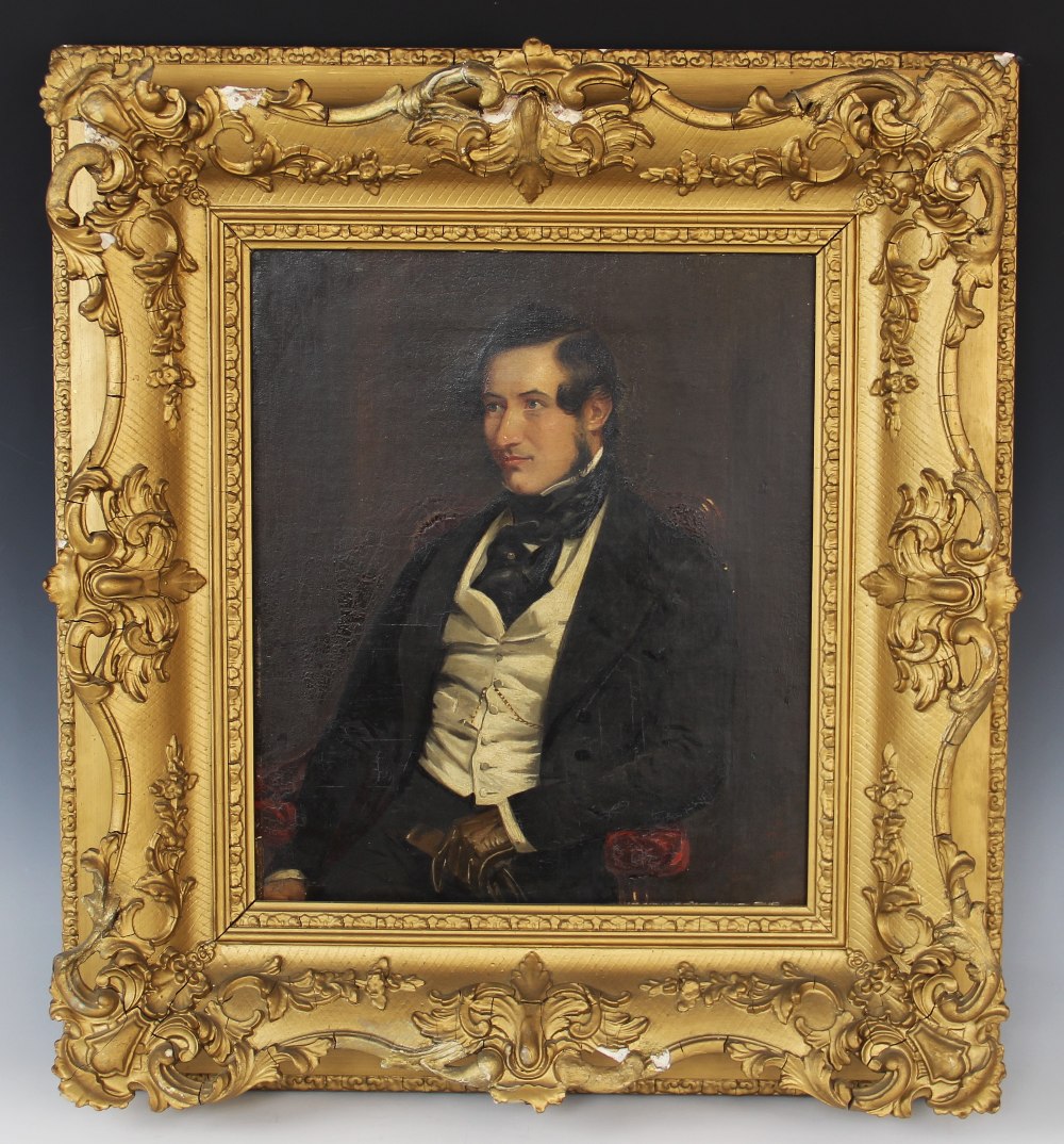 English school, 19th century, Half length portrait of a seated gentleman, Oil on canvas, Unsigned, - Image 2 of 5