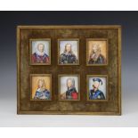 English School (19th century), a set of six portrait miniatures on ivory, depicting the male line of